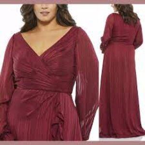 Mac Duggal burgundy stripe metallic ruffle gown dress size 24W
